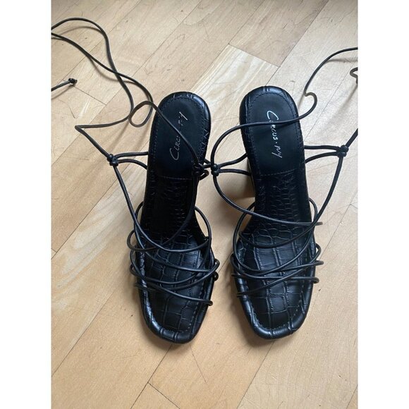 CIRCUS NY Sam Edelman BNWOT "Blanche" lace up strappy heels black sz 7.5 - Picture 2 of 10